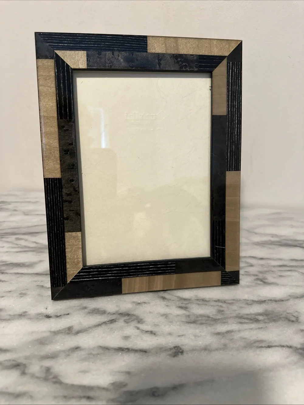 Natalini marquetry inlay black & beige wood picture frame 5x7” photo Italy